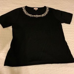Short Sleeve BLACK SWEATER Pearl Embellished